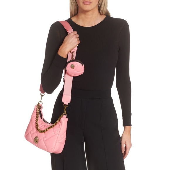 Kurt Geiger London Pink Quilted Leather Hobo Crossbody w Pouch NWT Chain Strap - Picture 7 of 7